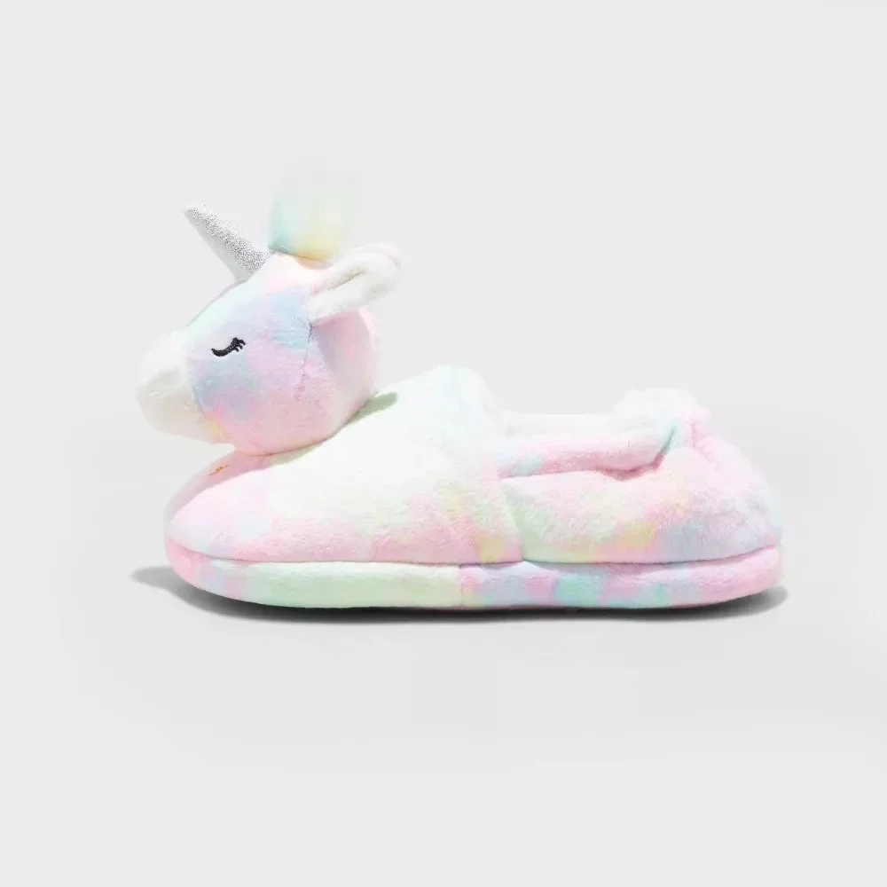 Toddler Girls Cat & Jack Unicorn‎ Slippers Pink 5/6 New With Tags